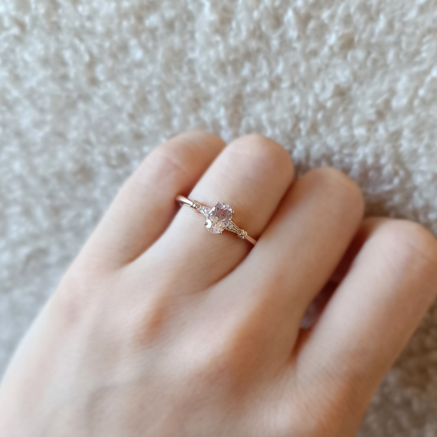 Oval Peach Morganite Promise Ring (Instock)
