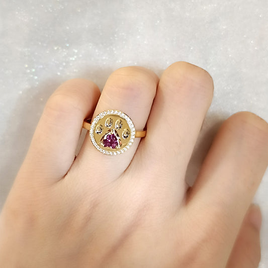 Red Garnet Pet Paw Ring (Instock)
