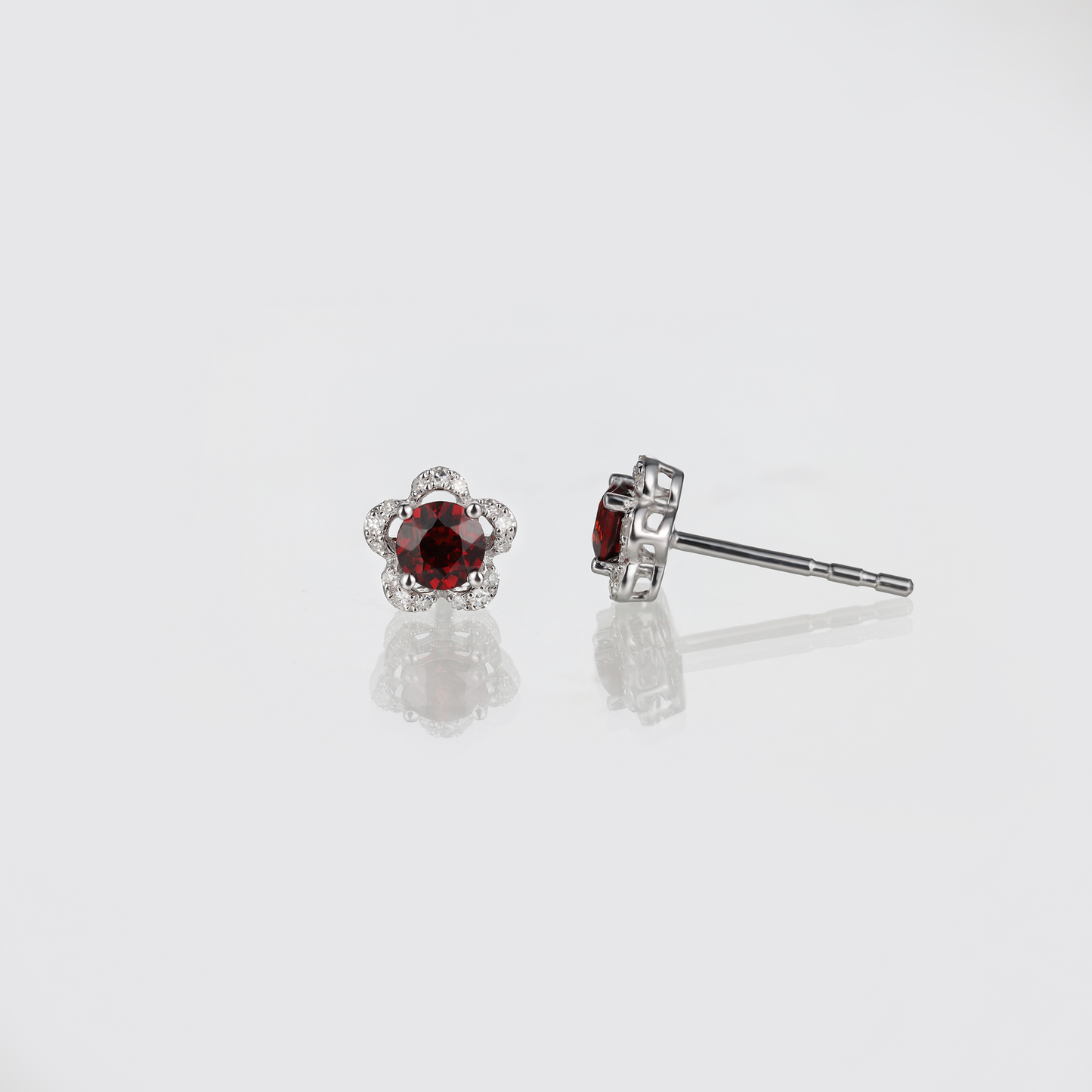 Garnet Sakura Flower Earrings