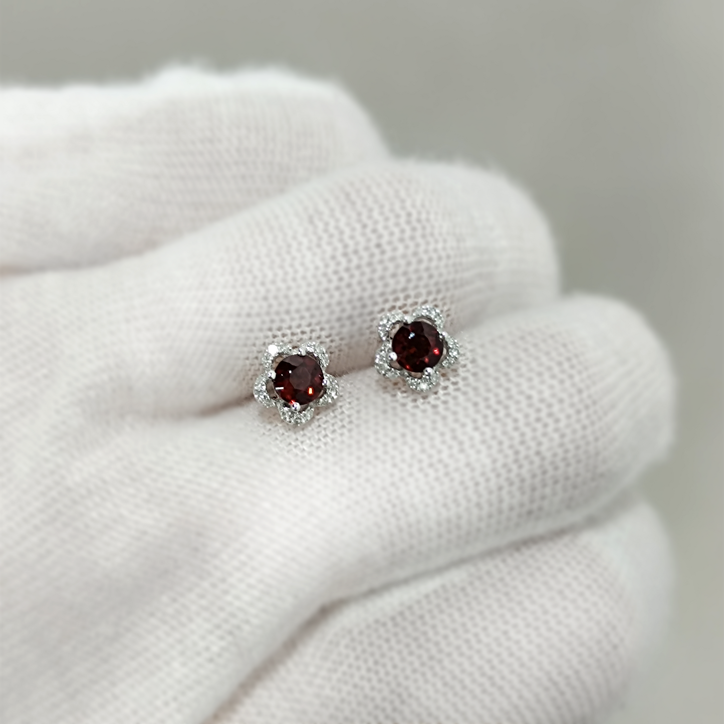 Garnet Sakura Flower Earrings
