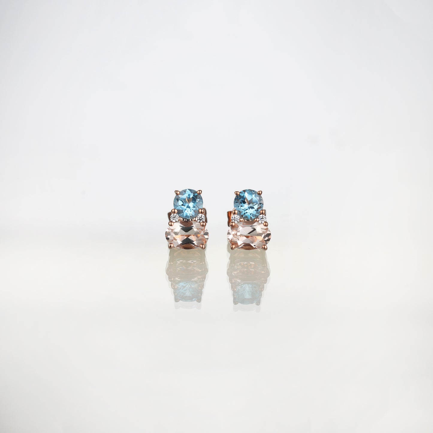 Oval Blue Topaz Morganite Stud Earrings