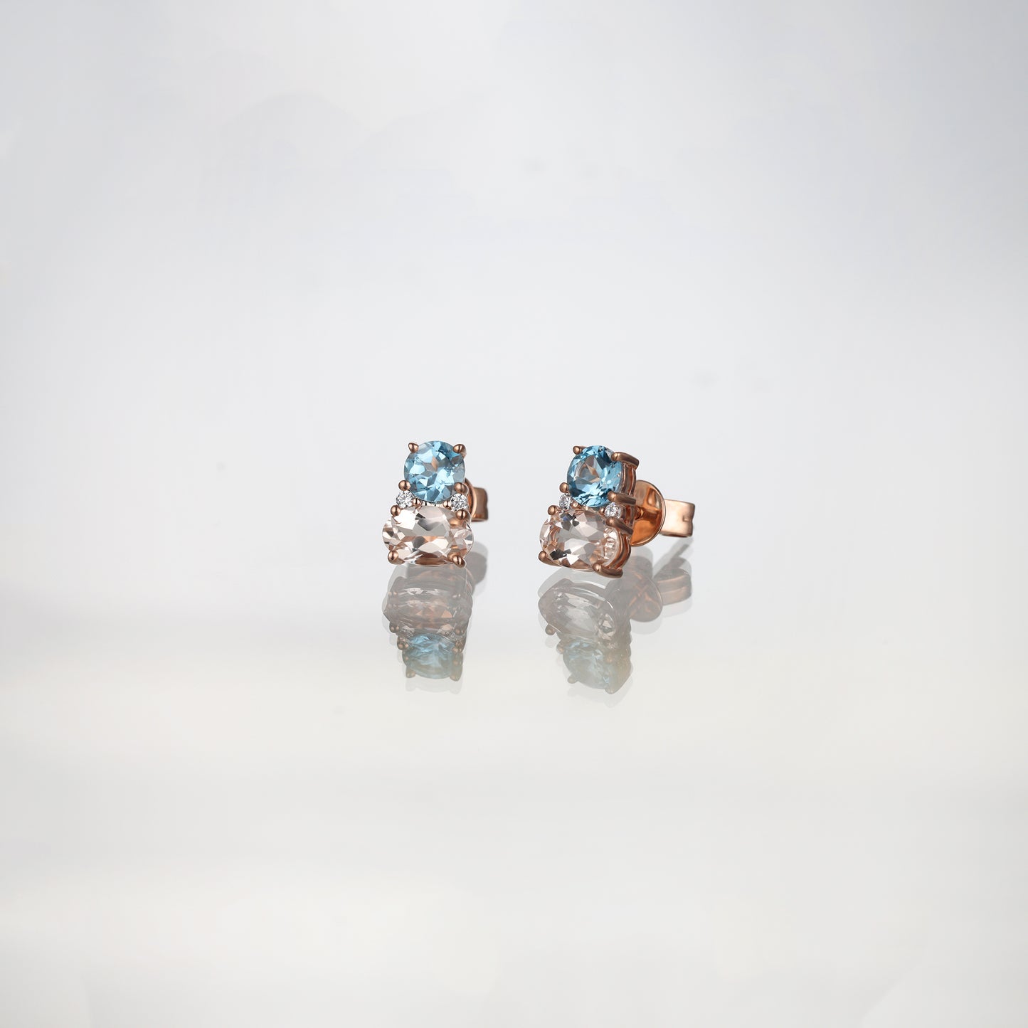 Oval Blue Topaz Morganite Stud Earrings