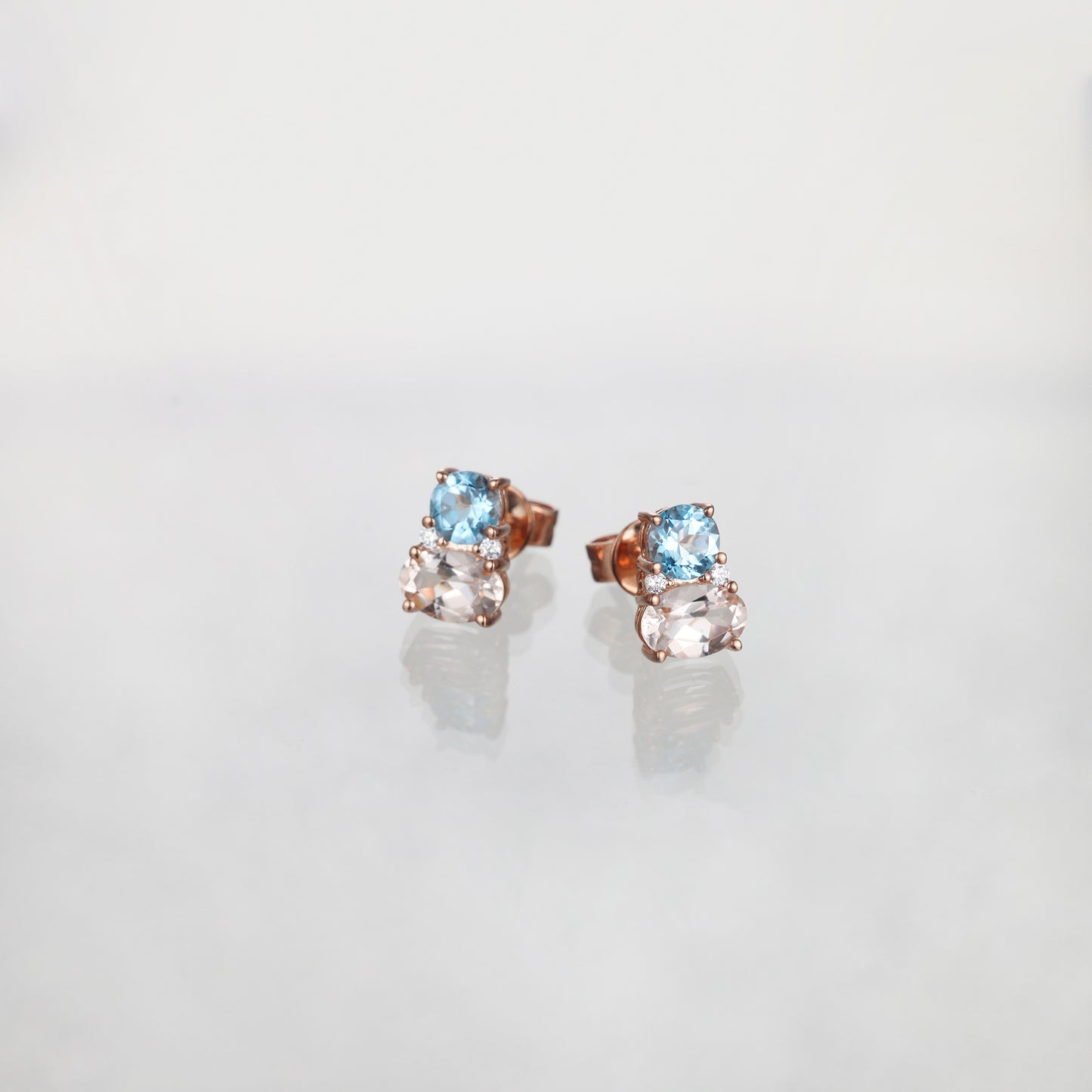 Oval Blue Topaz Morganite Stud Earrings