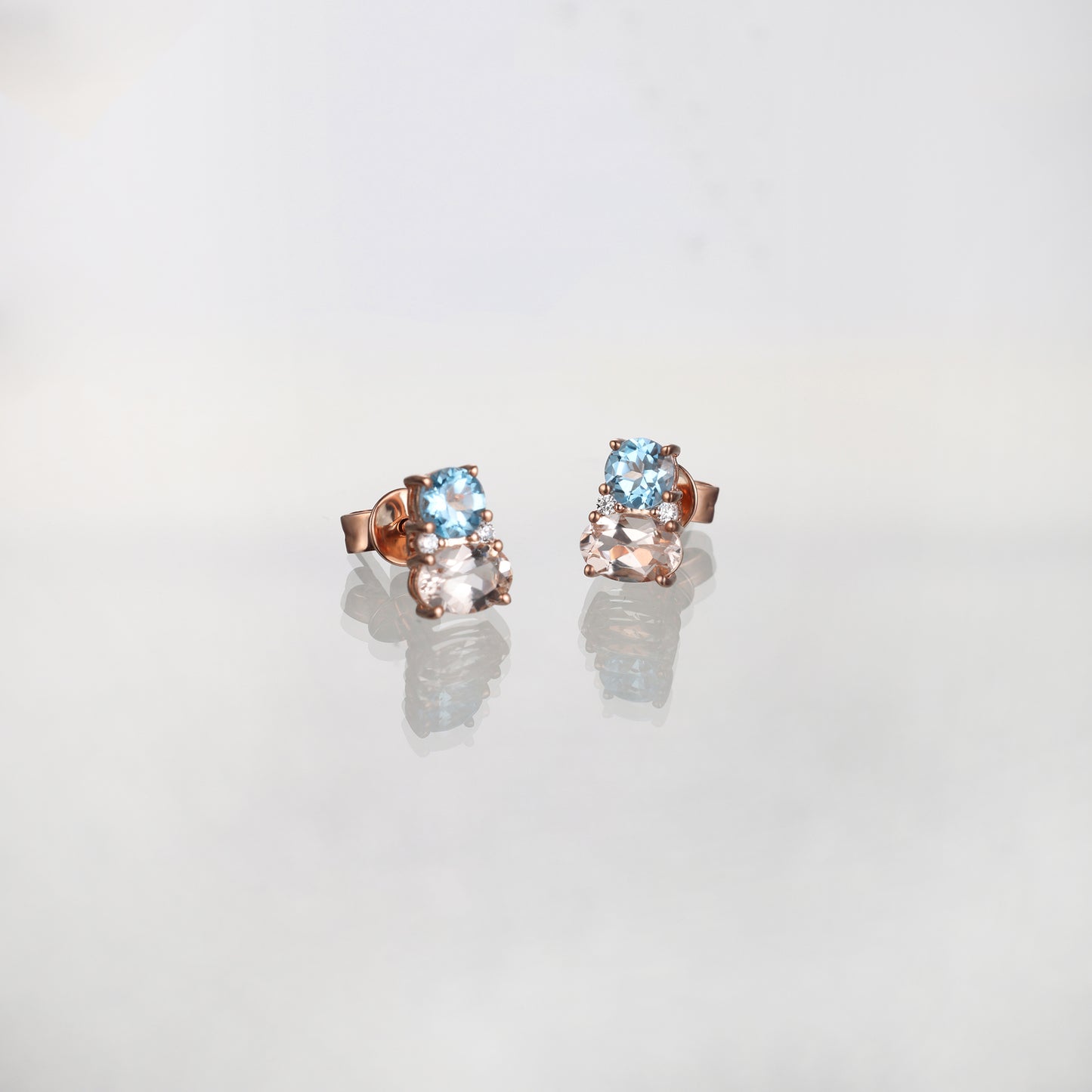 Oval Blue Topaz Morganite Stud Earrings