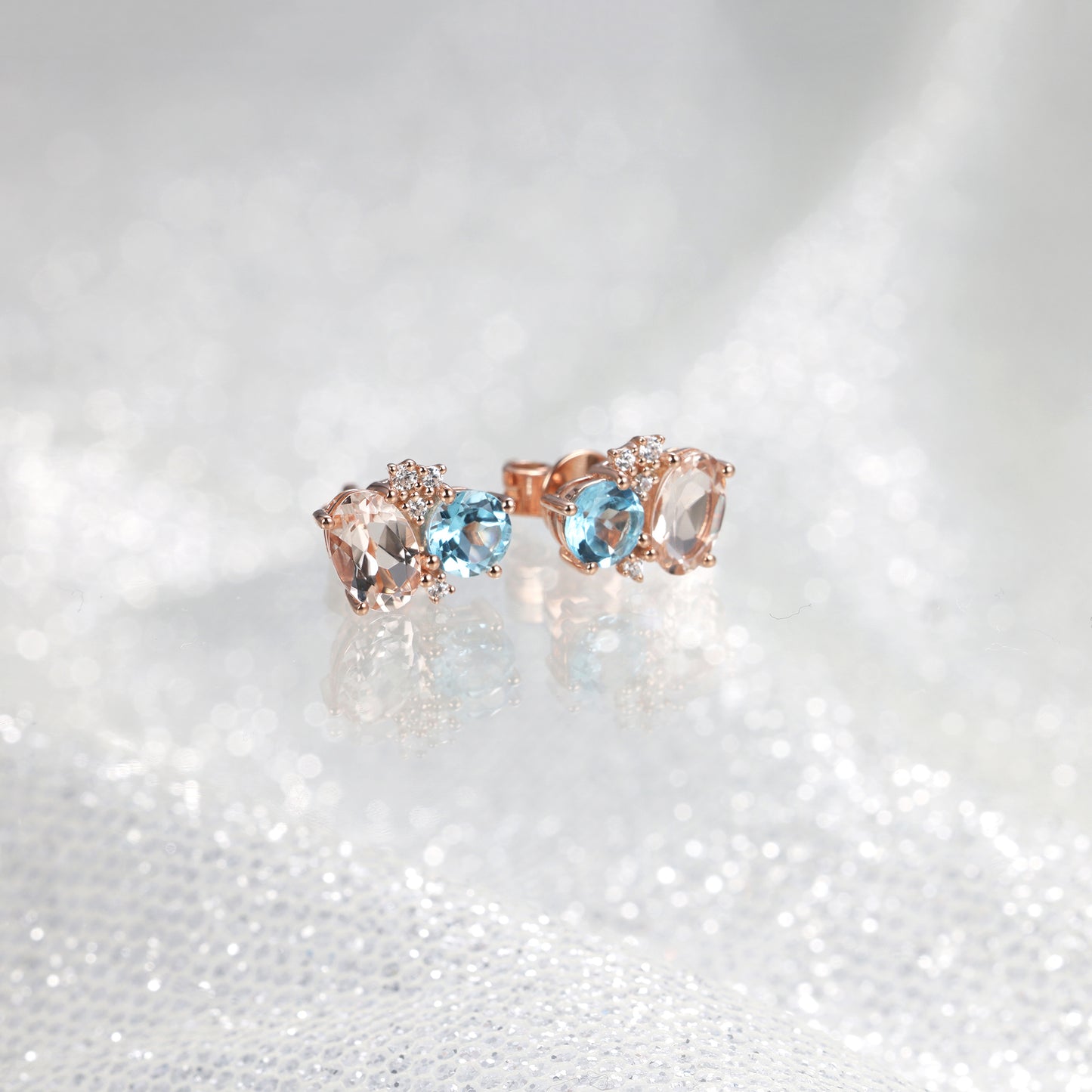 Blue Topaz Morganite Diamond Star Diamond Stud