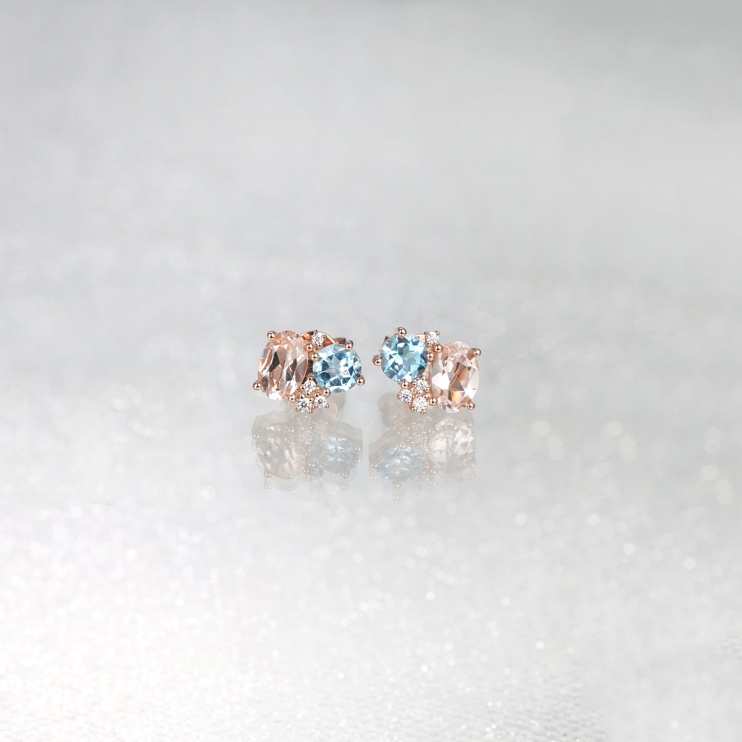 Blue Topaz Morganite Diamond Star Diamond Stud