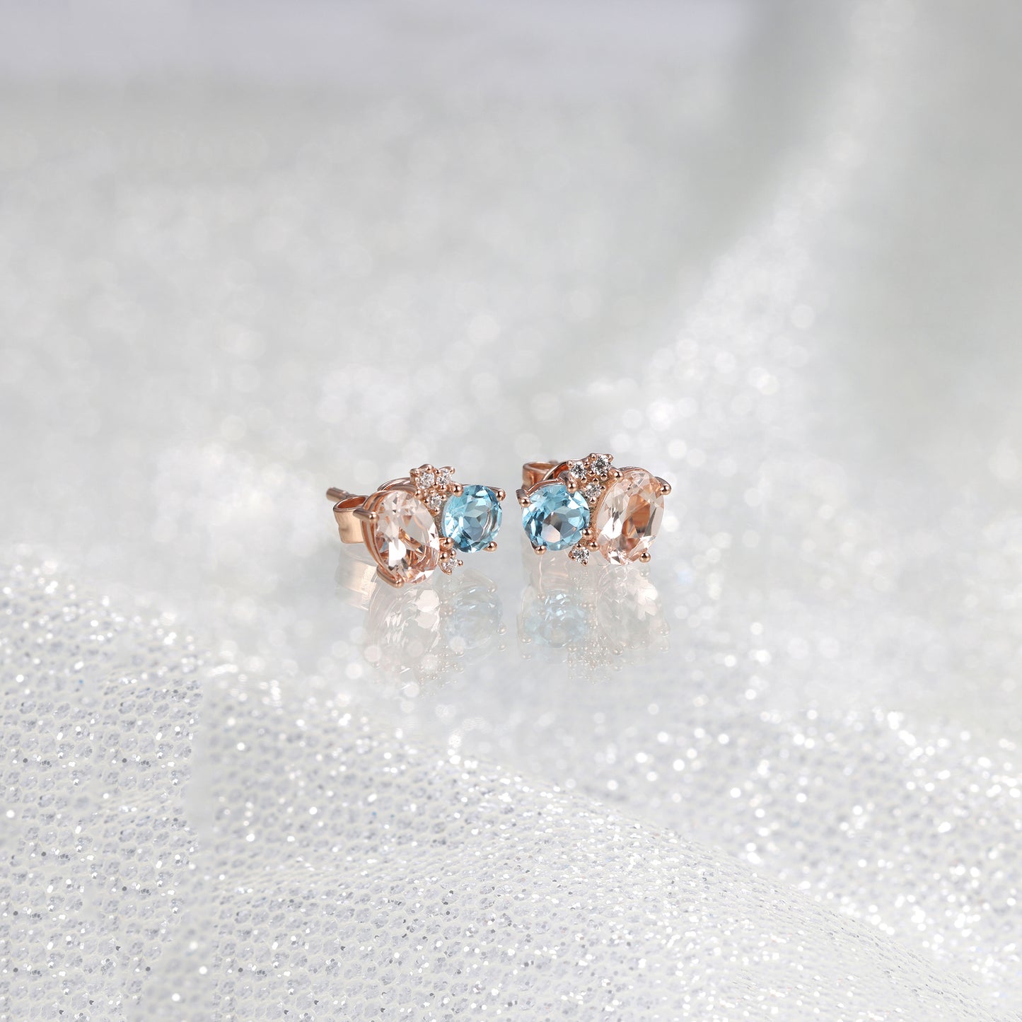 Blue Topaz Morganite Diamond Star Diamond Stud