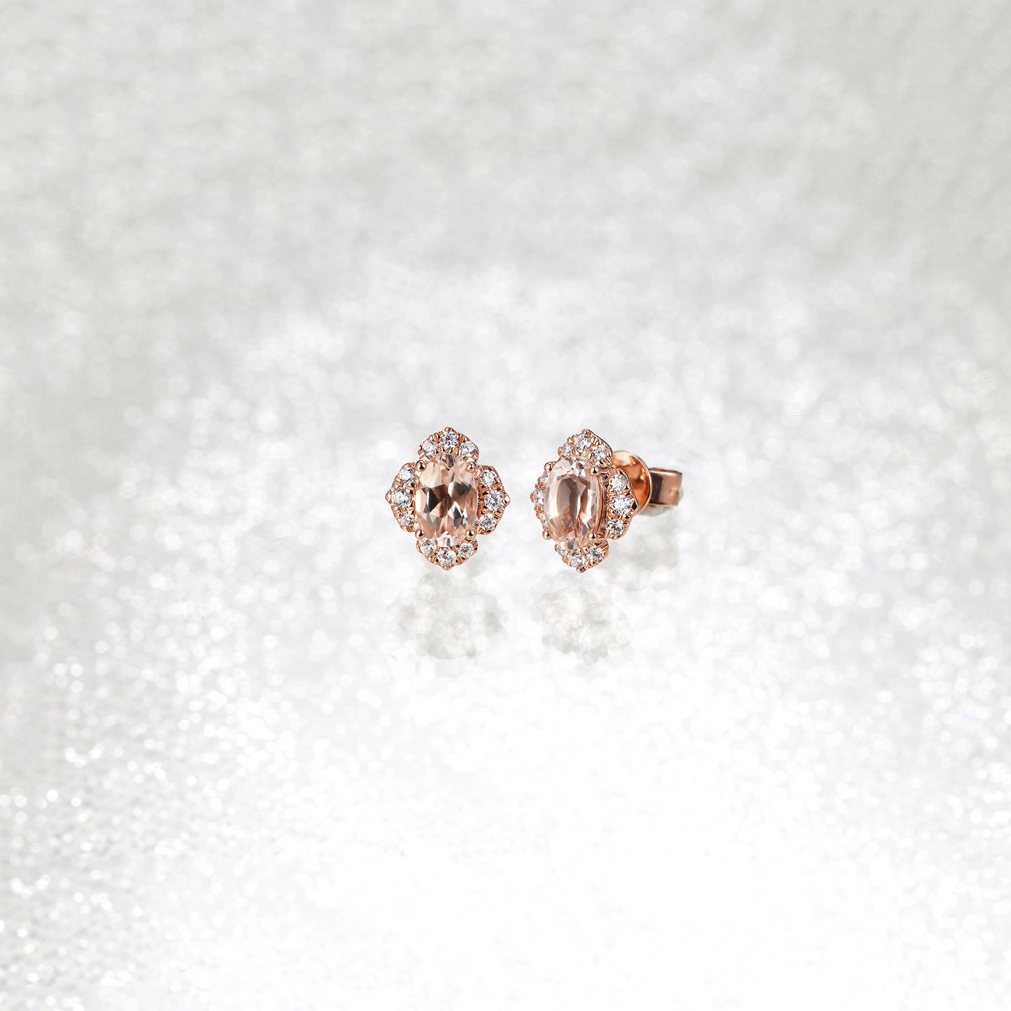 Oval Morganite Flower Diamond Earrings