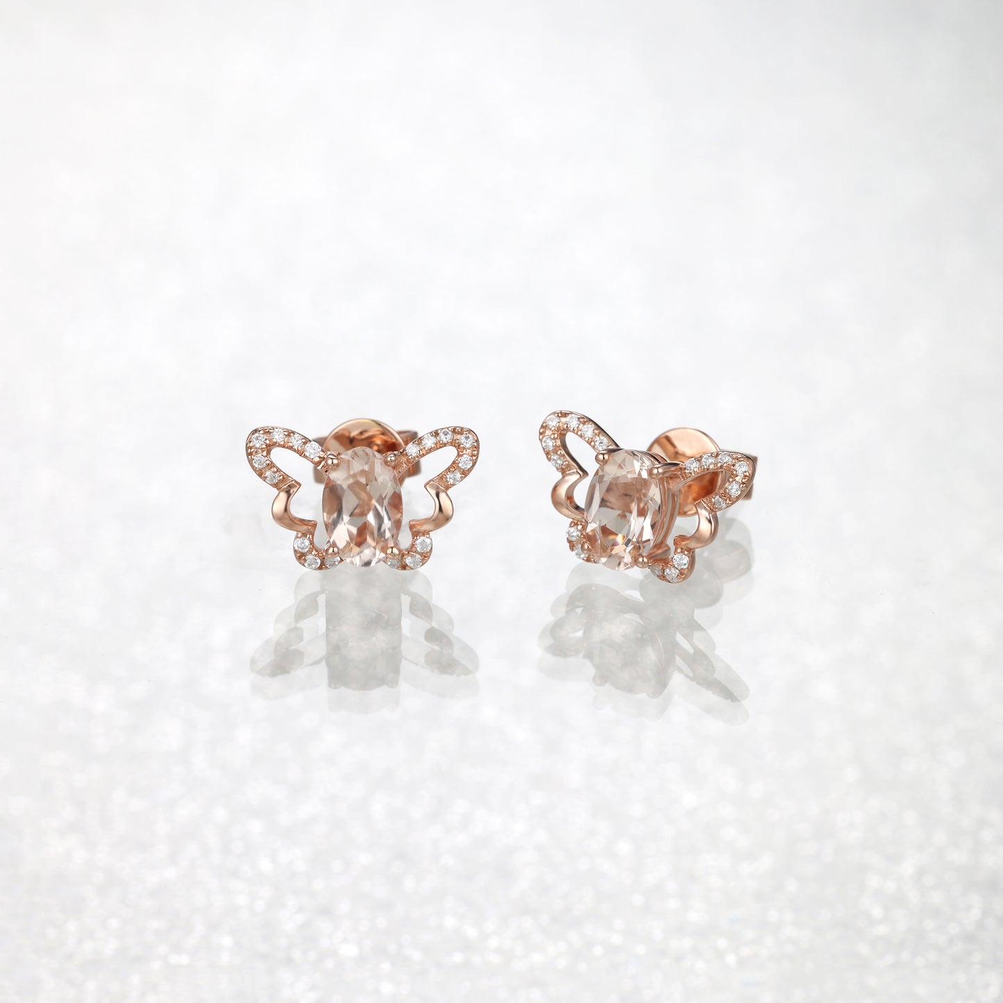 Oval Morganite Butterfly Earrings