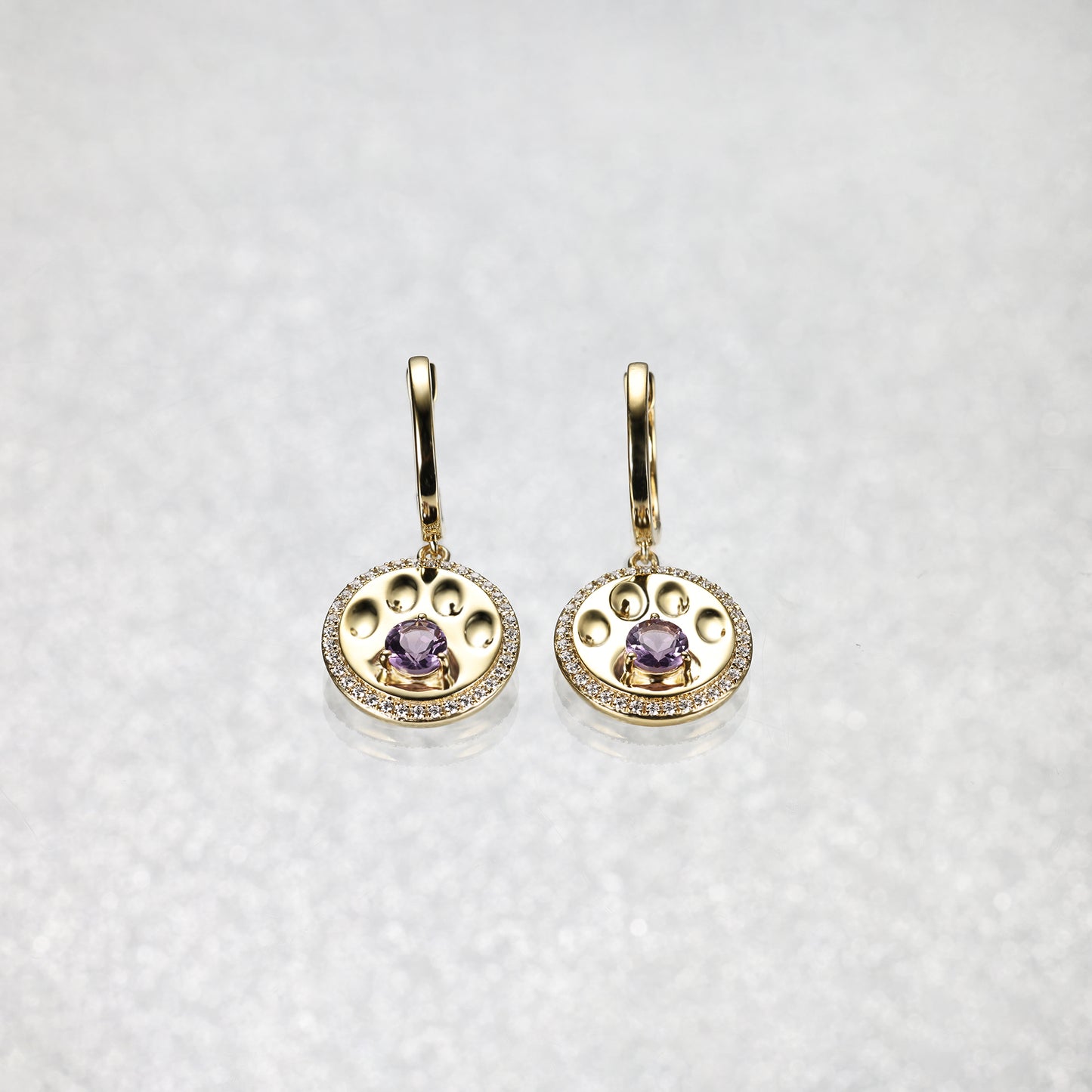 Round Amethyst Stud Dangle Pet Earrings