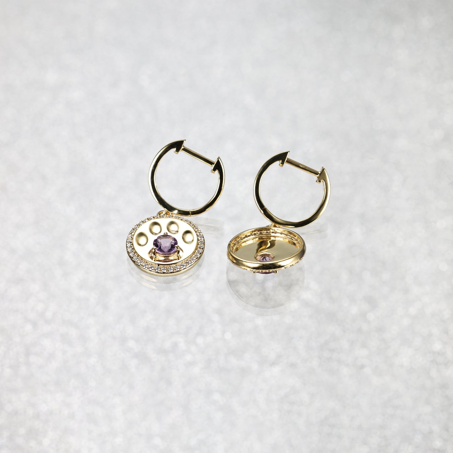 Round Amethyst Stud Dangle Pet Earrings