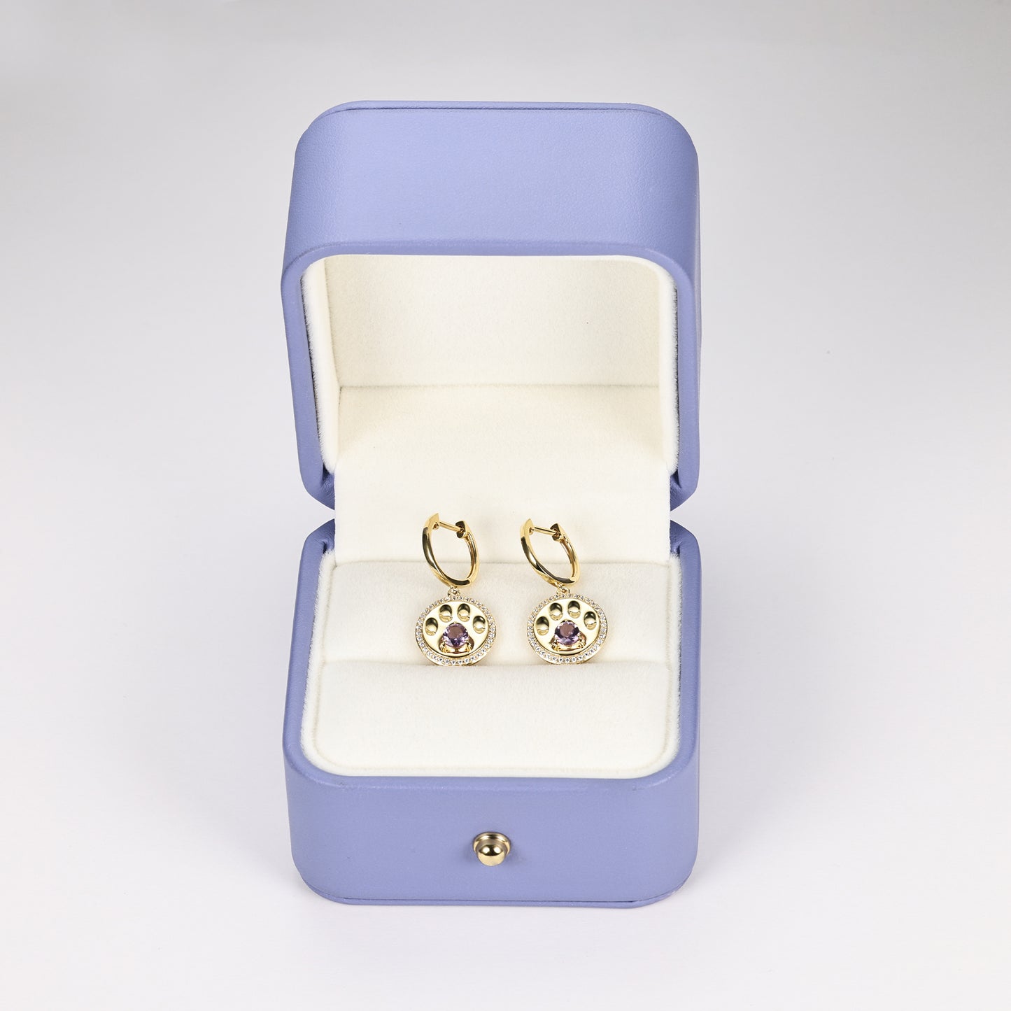 Round Amethyst Stud Dangle Pet Earrings