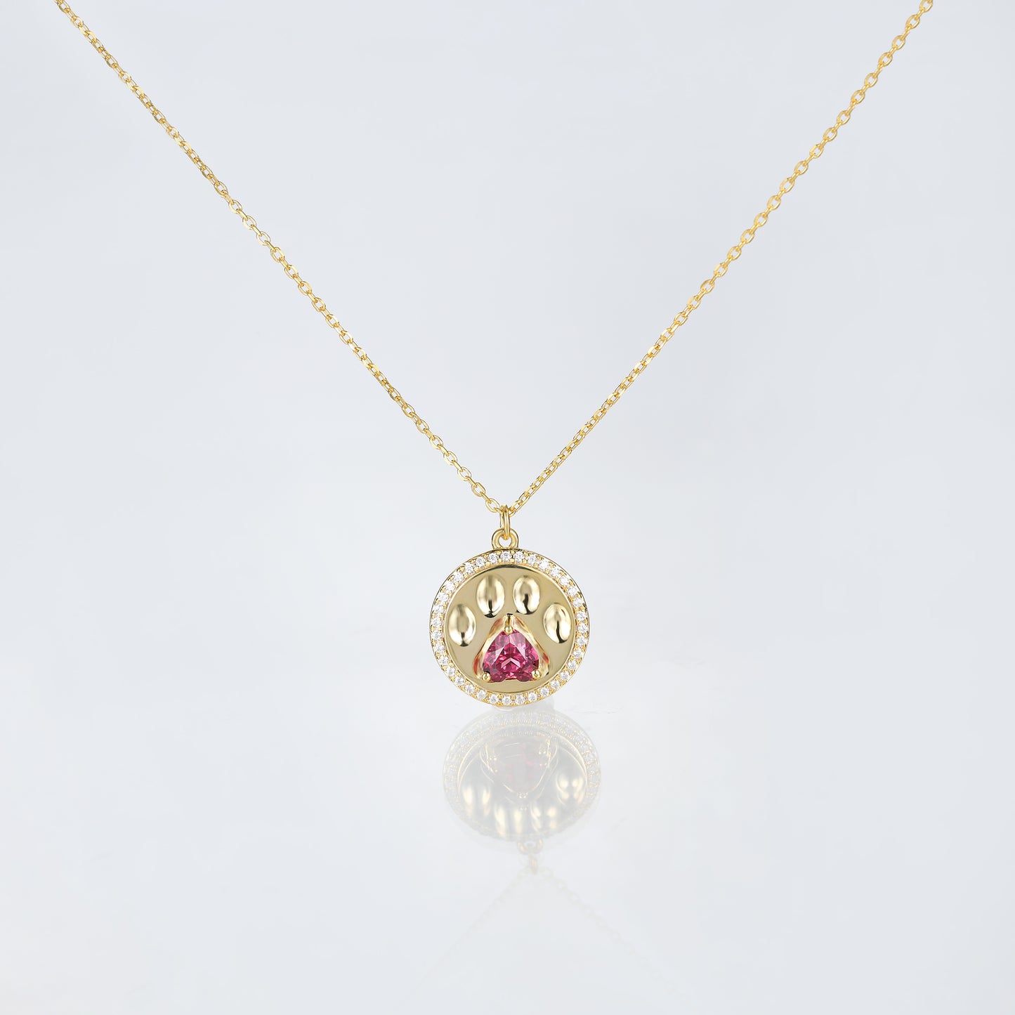 Dog Paw Round Heart Rhodolite Garnet Pendant