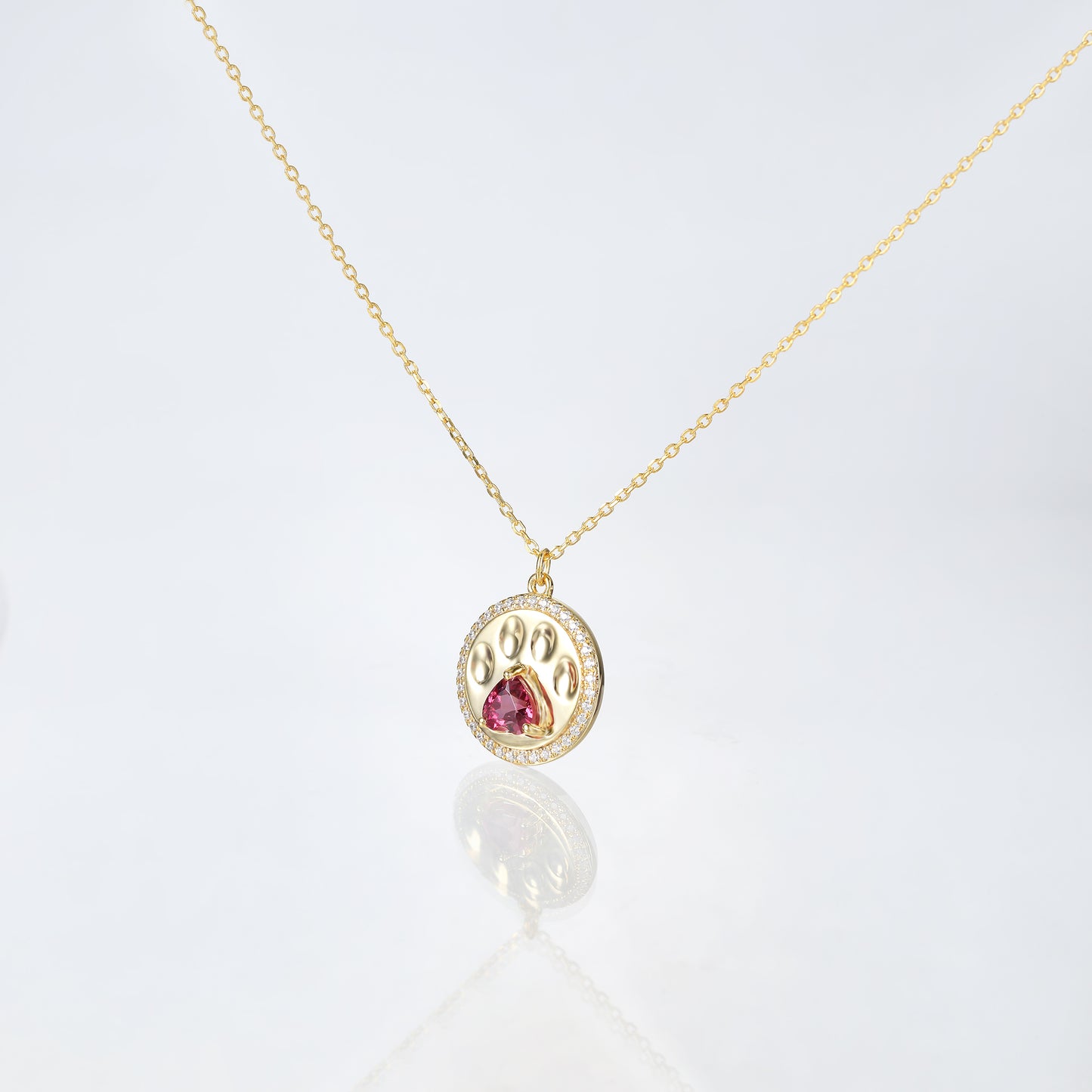 Dog Paw Round Heart Rhodolite Garnet Pendant