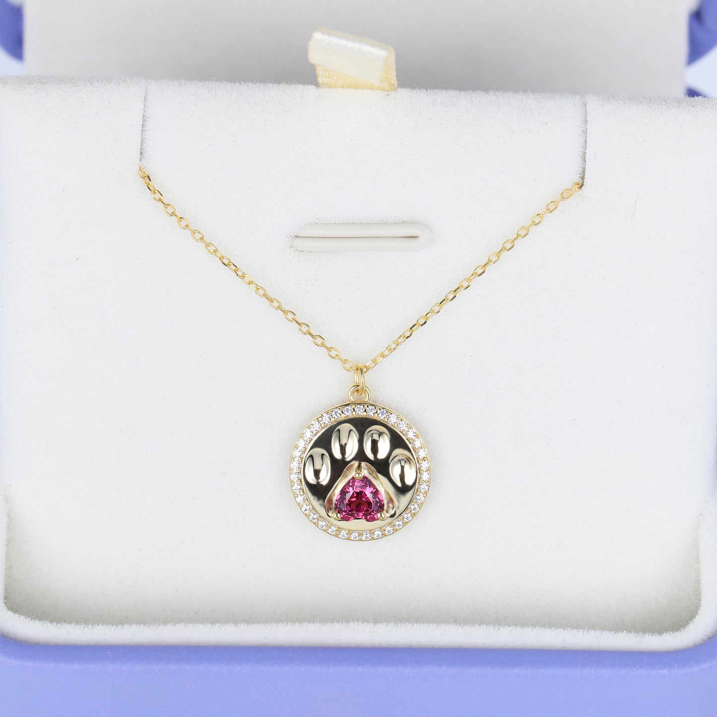 Dog Paw Round Heart Rhodolite Garnet Pendant