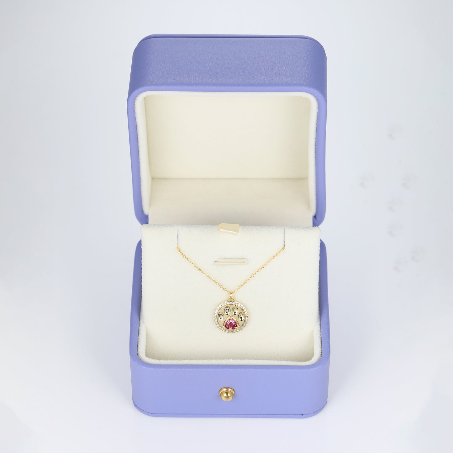 Dog Paw Round Heart Rhodolite Garnet Pendant