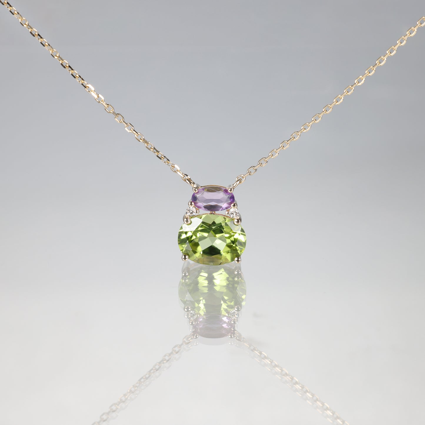 Amethyst Peridot Two Stone Necklace