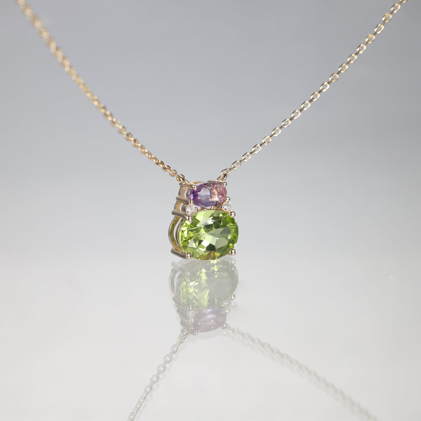 Amethyst Peridot Two Stone Necklace