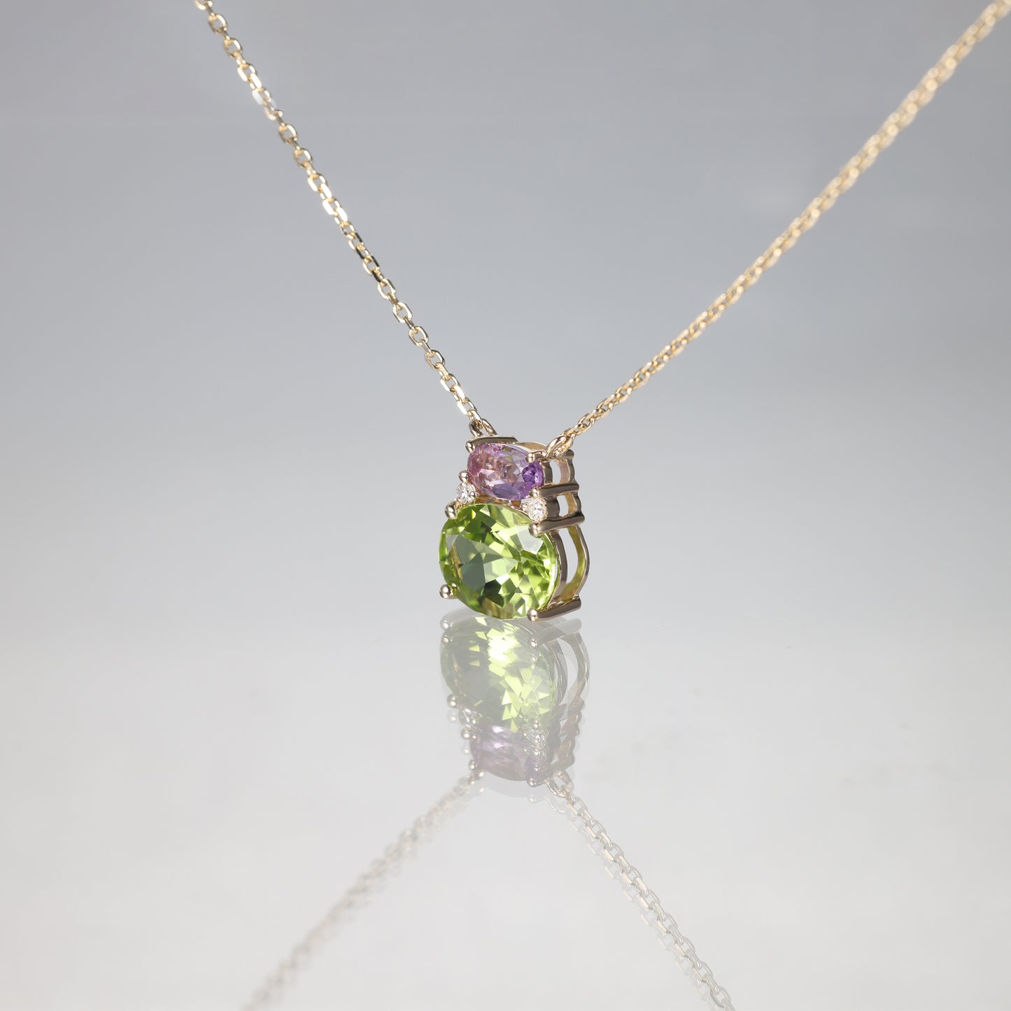 Amethyst Peridot Two Stone Necklace