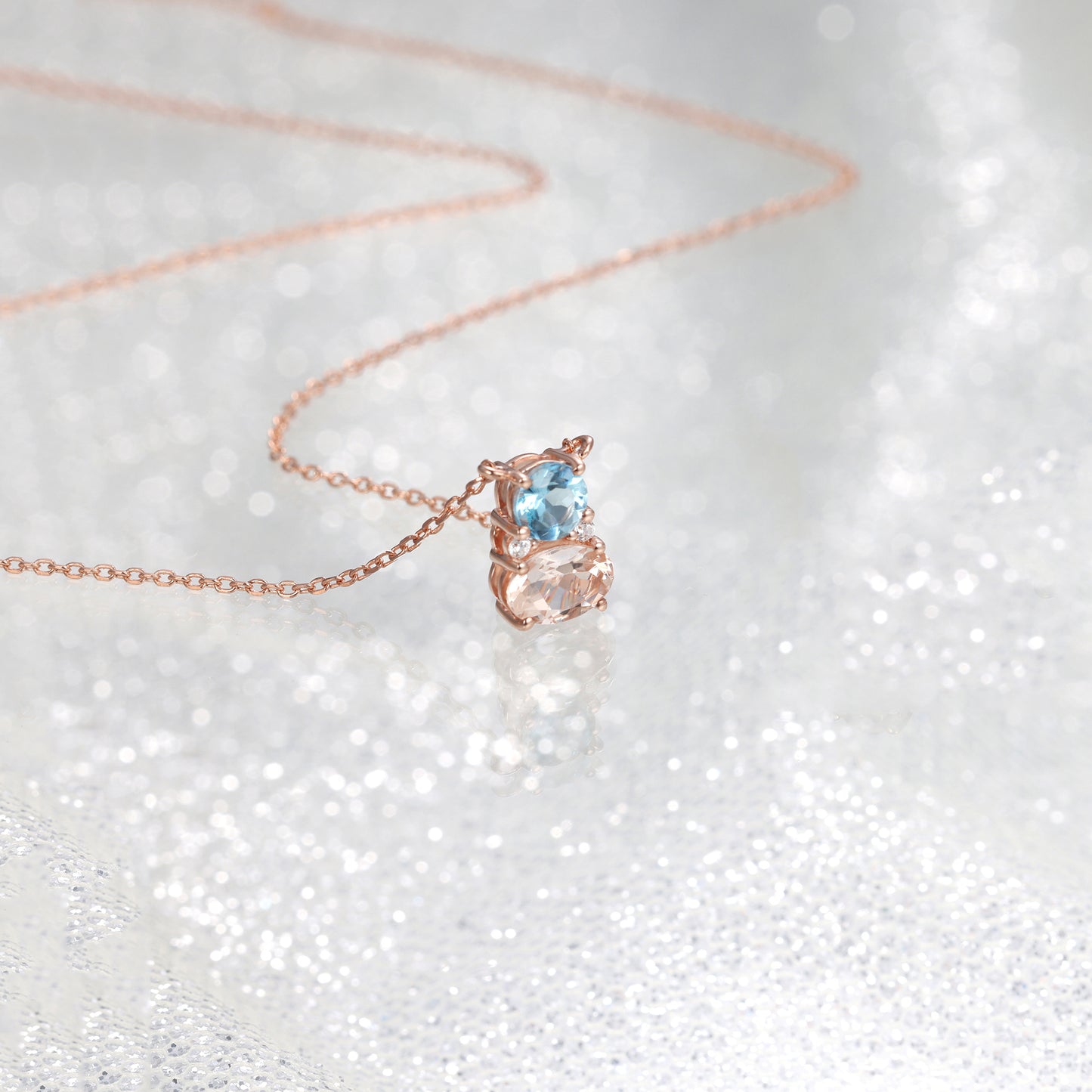 Blue Topaz Peach Morganite Necklace