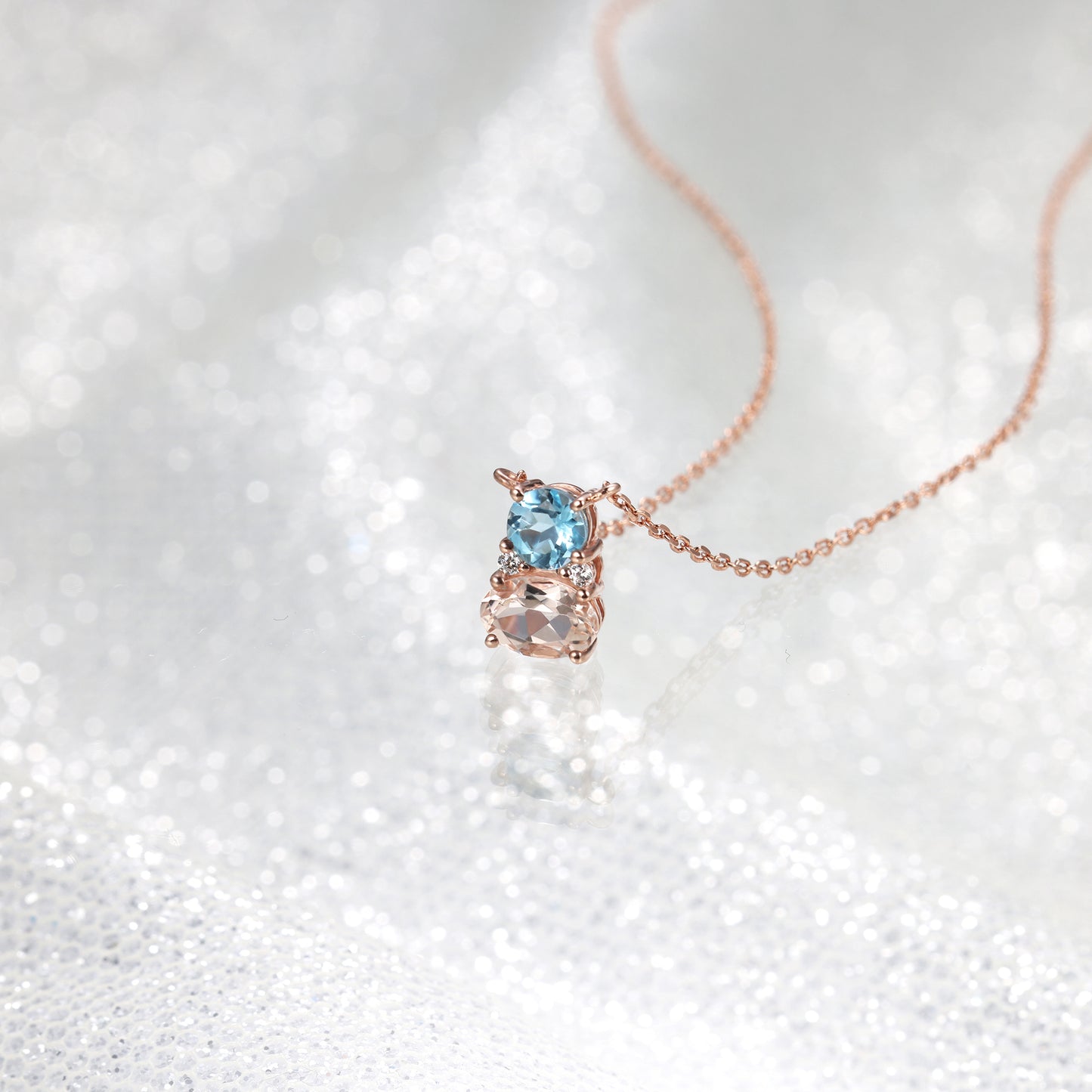 Blue Topaz Peach Morganite Necklace