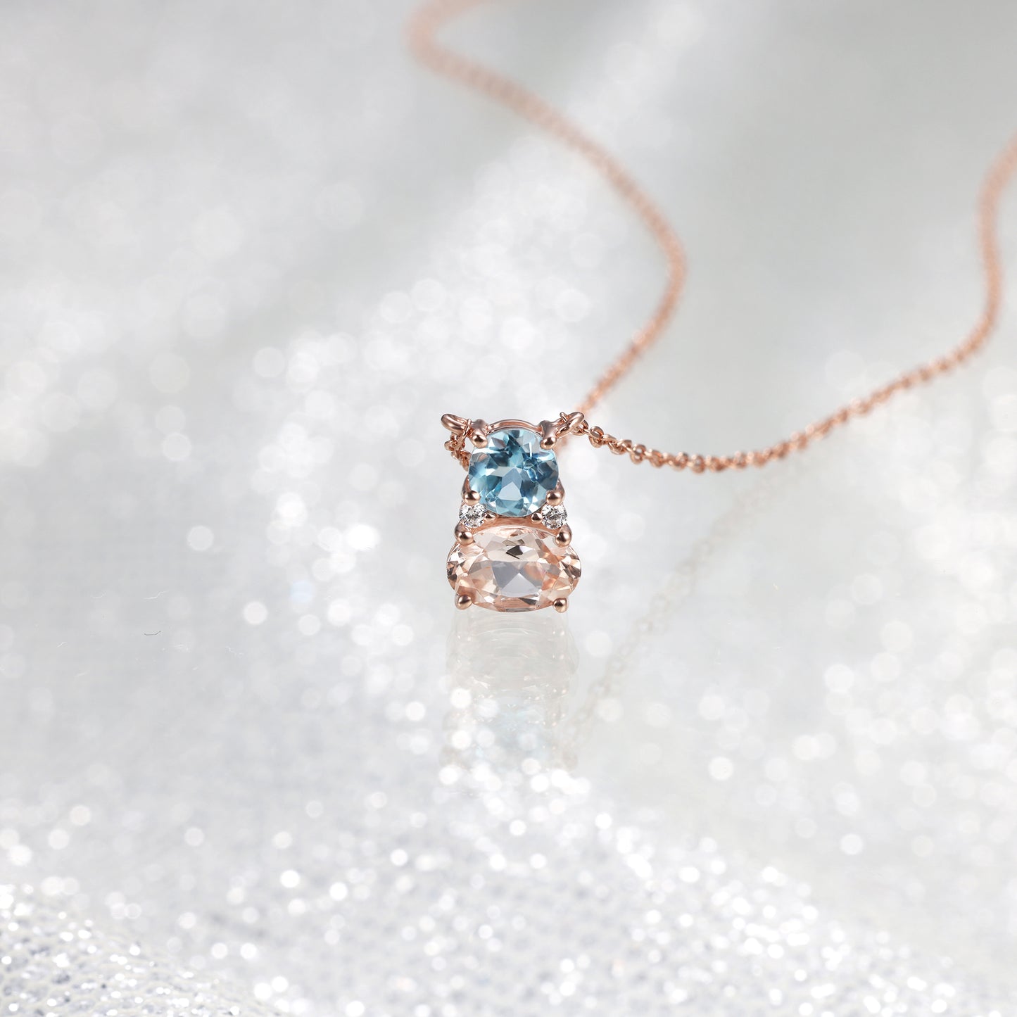 Blue Topaz Peach Morganite Necklace