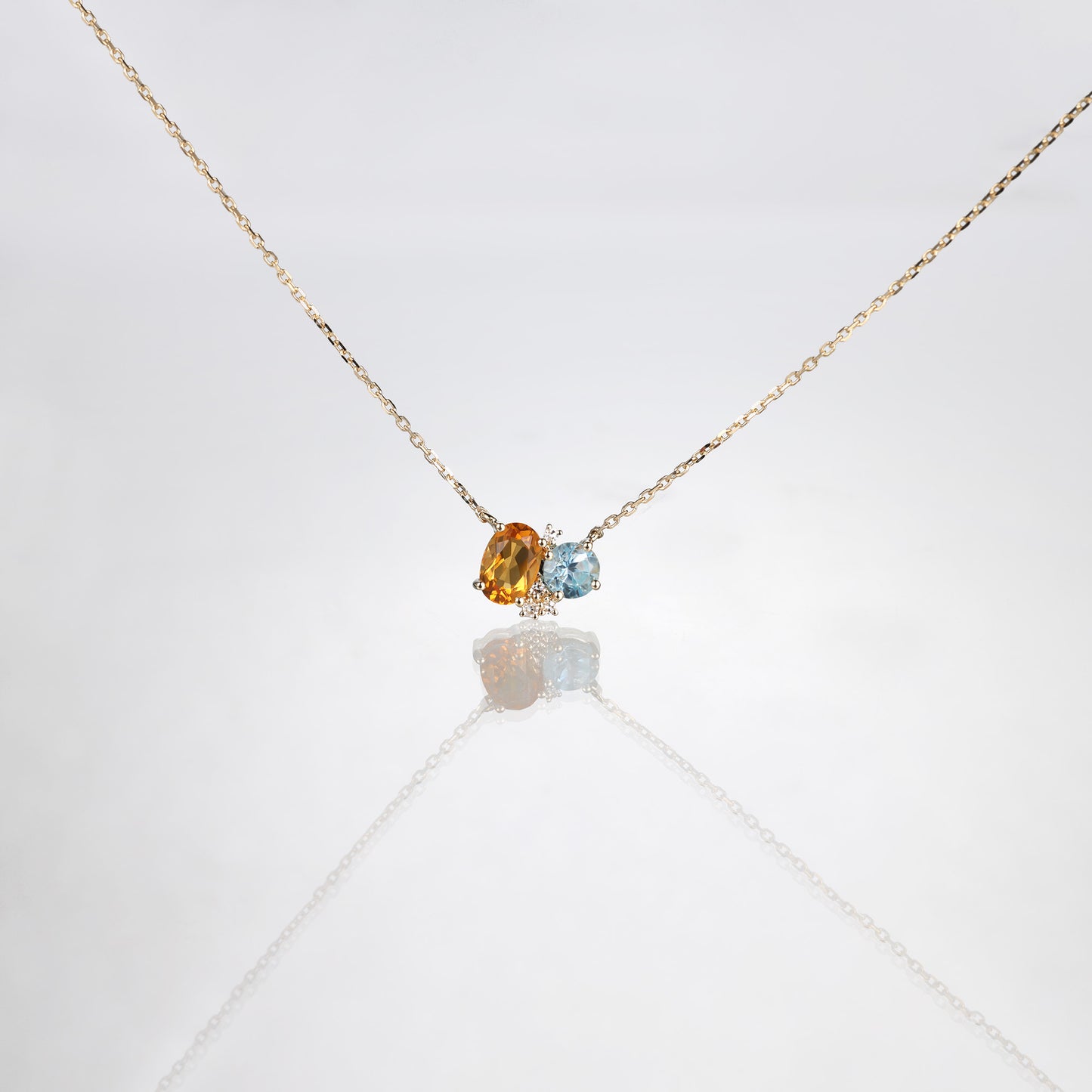 Citrine Blue Topaz Two Stone Necklace