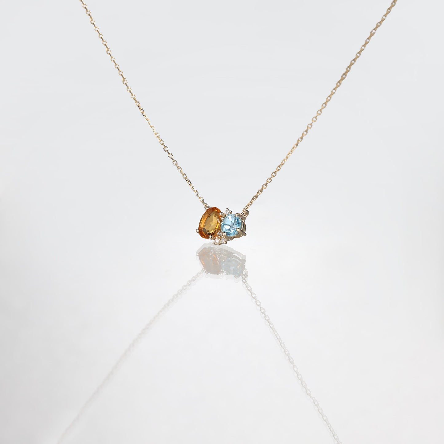 Citrine Blue Topaz Two Stone Necklace