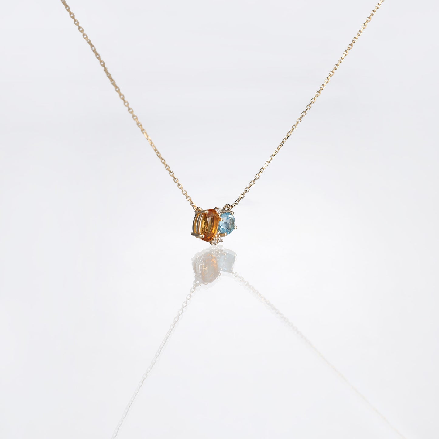 Citrine Blue Topaz Two Stone Necklace