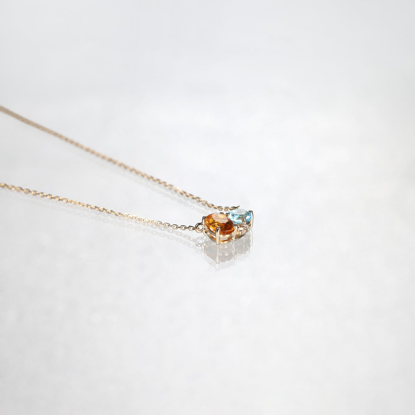 Citrine Blue Topaz Two Stone Necklace