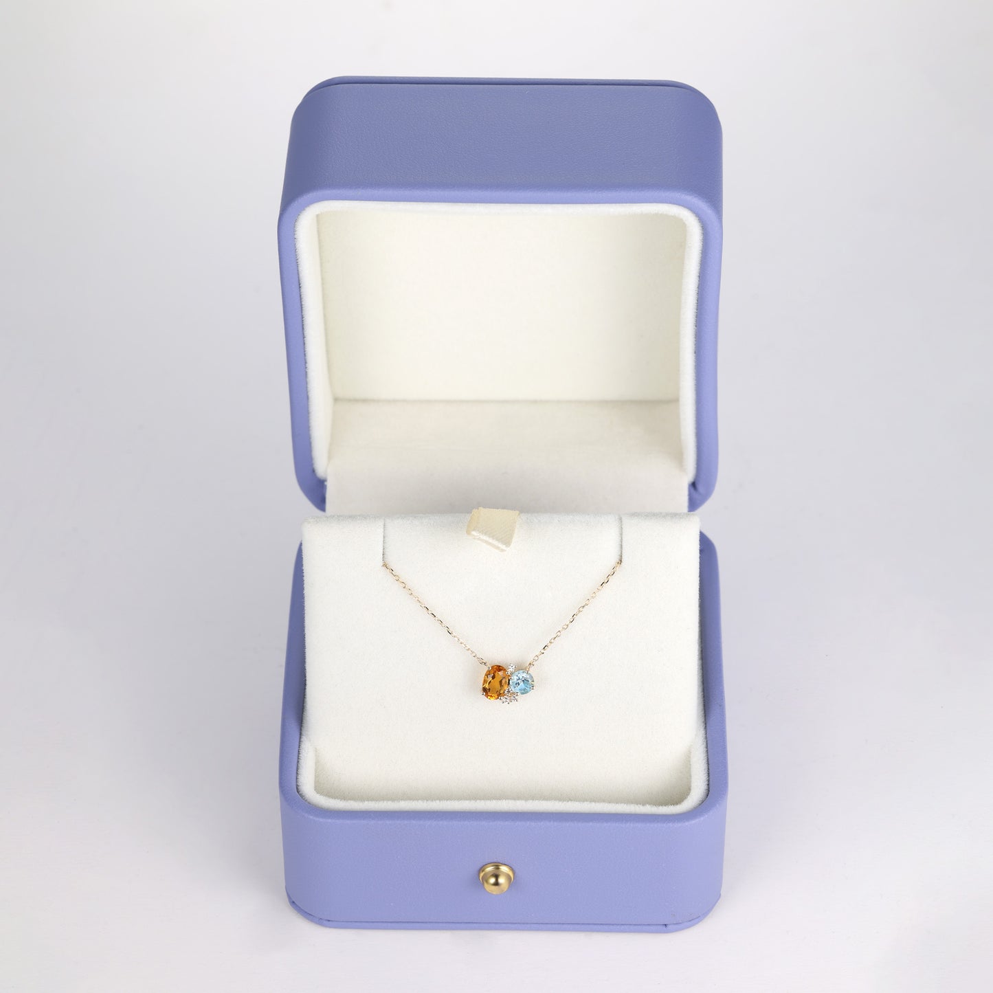 Citrine Blue Topaz Two Stone Necklace