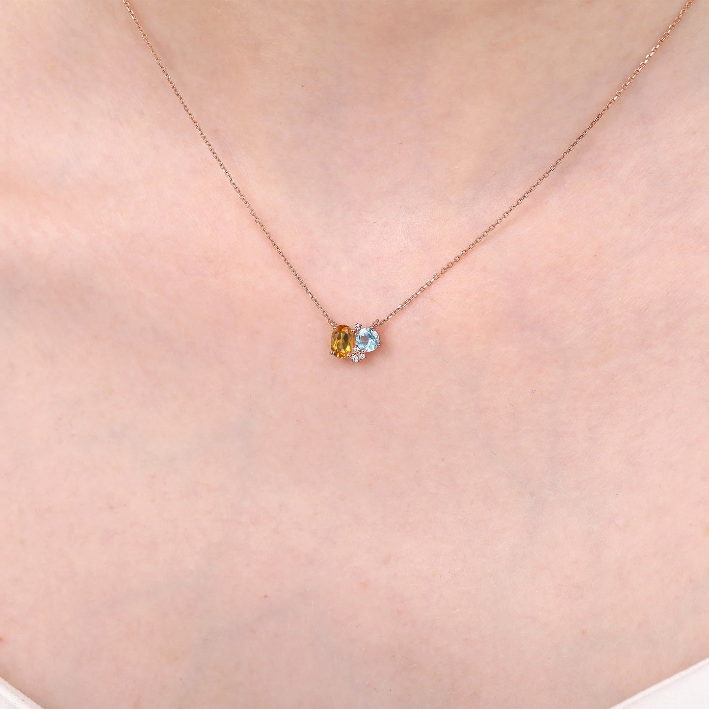 Citrine Blue Topaz Two Stone Necklace