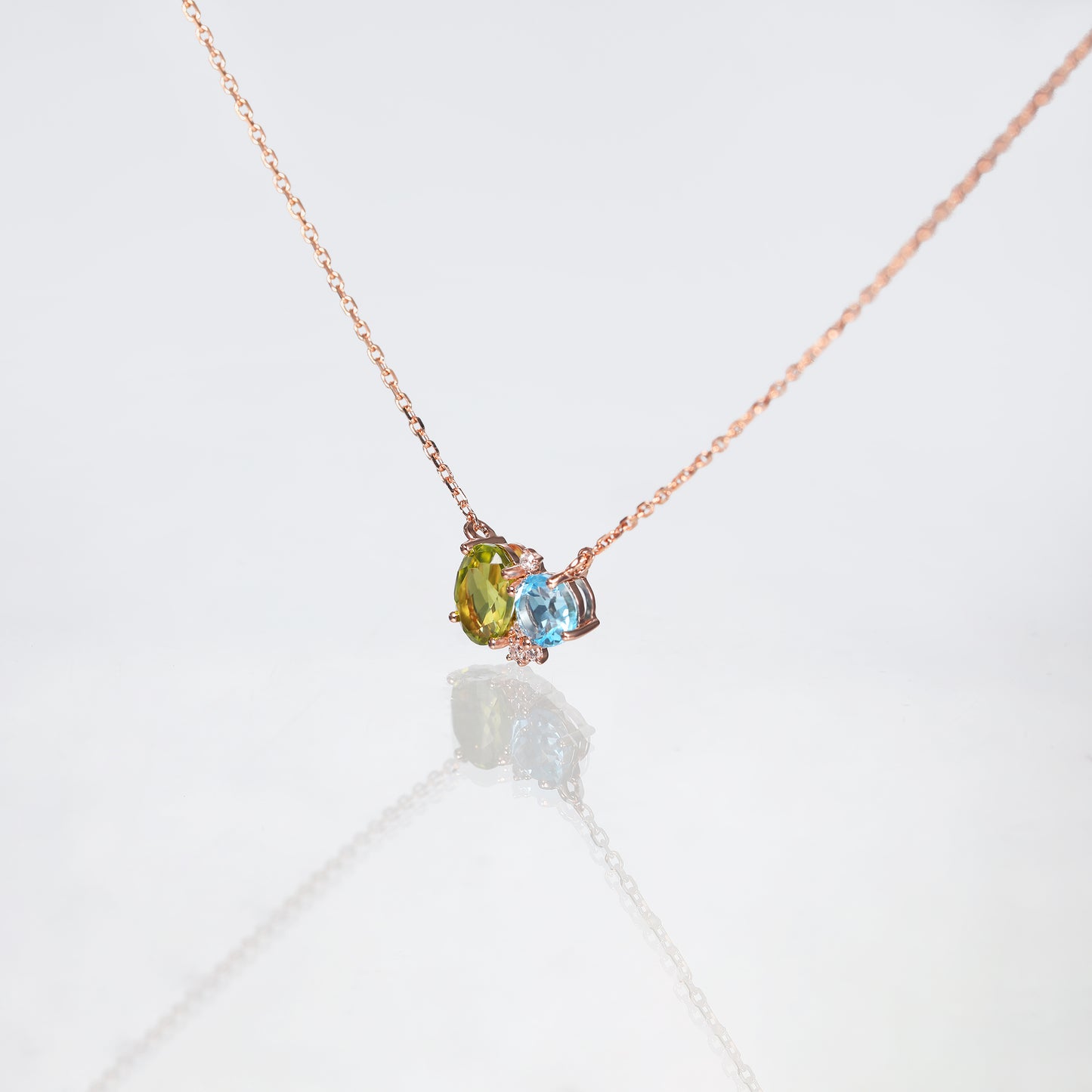 Blue Topaz Peach Morganite Star Diamond Necklace