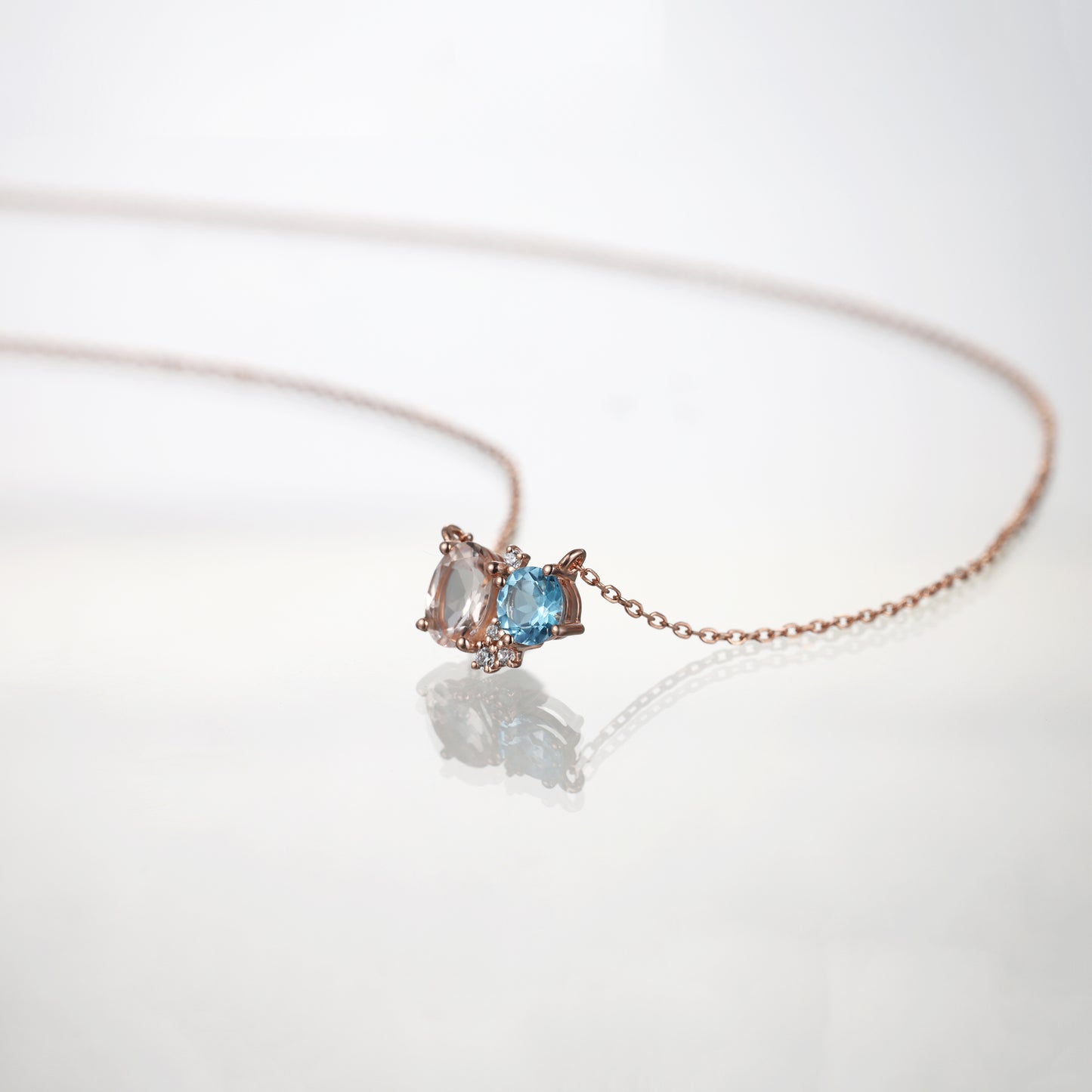 Blue Topaz Peach Morganite Star Diamond Necklace
