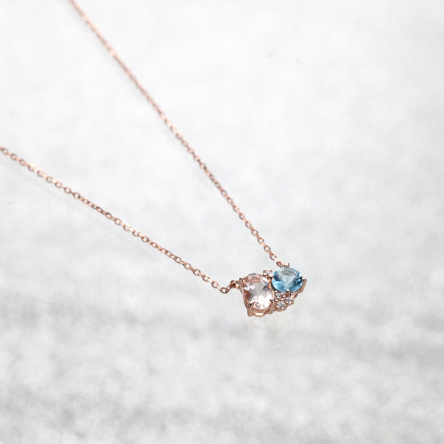 Blue Topaz Peach Morganite Star Diamond Necklace