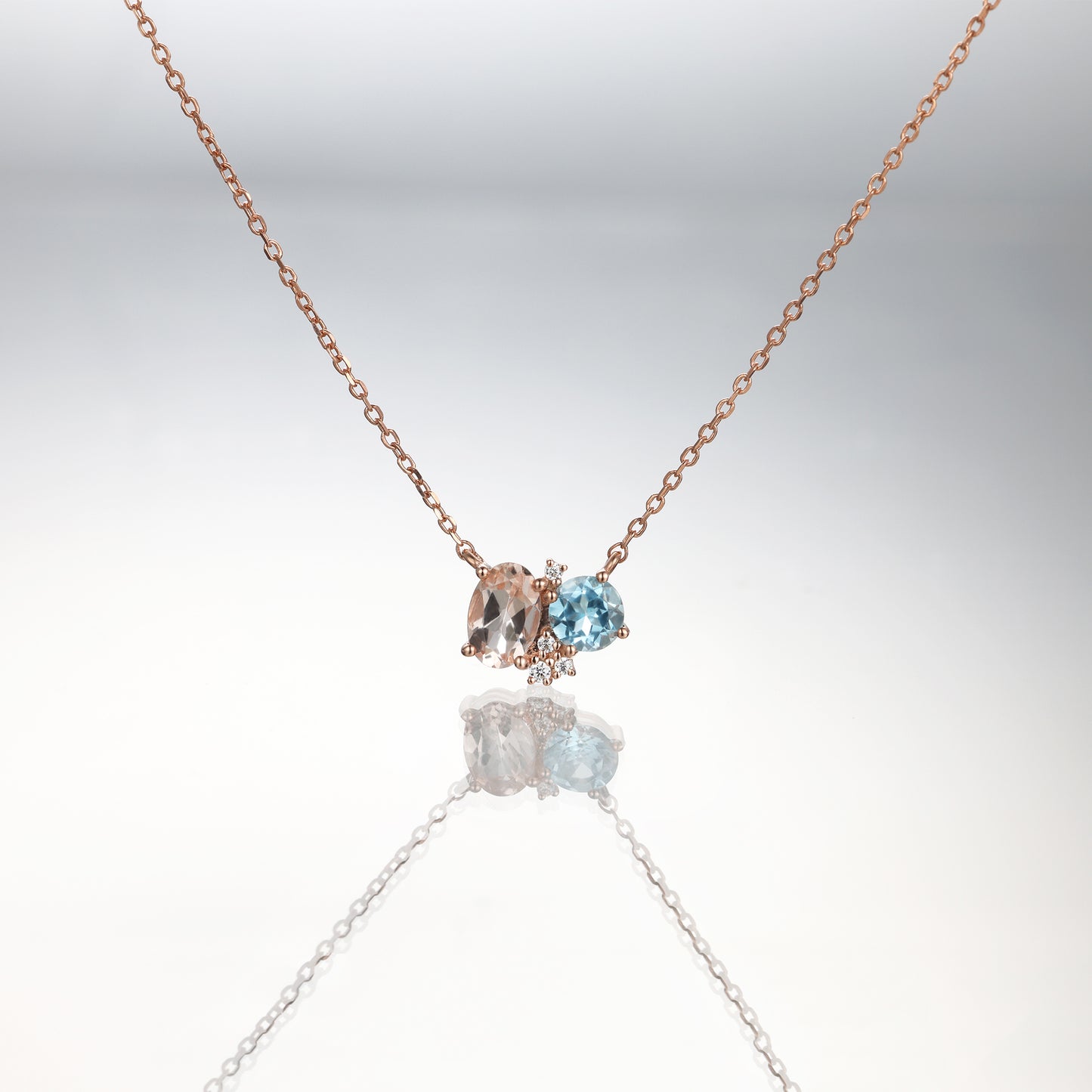 Blue Topaz Peach Morganite Star Diamond Necklace