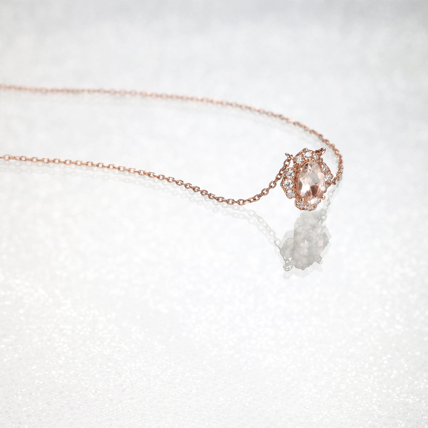 Peach Morganite Flower Diamond Necklace