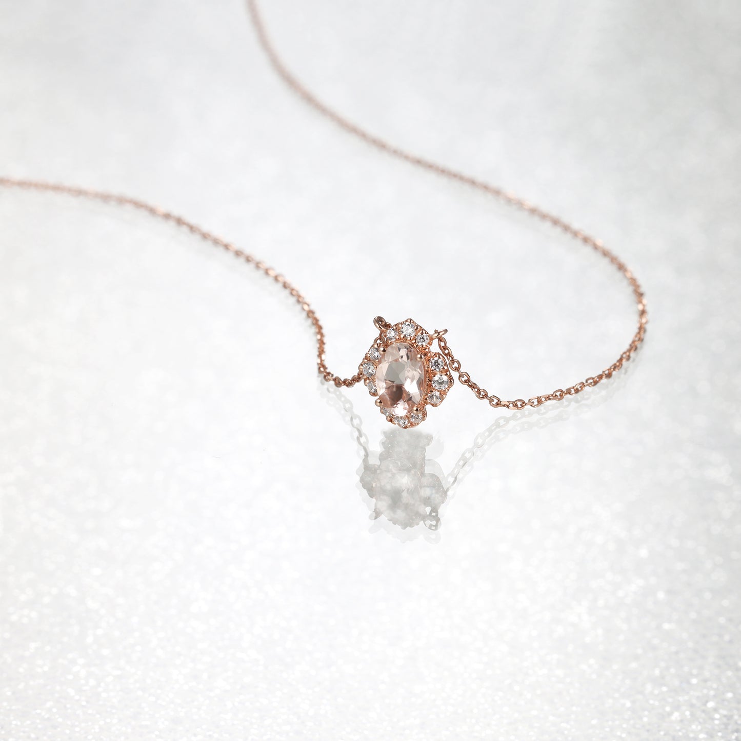 Peach Morganite Flower Diamond Necklace