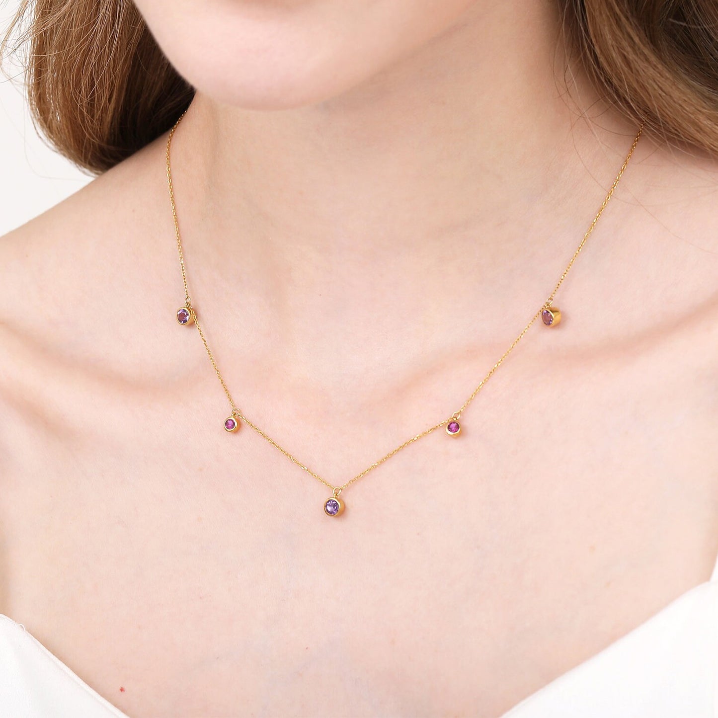 Round Amethyst Charm Choker Necklace