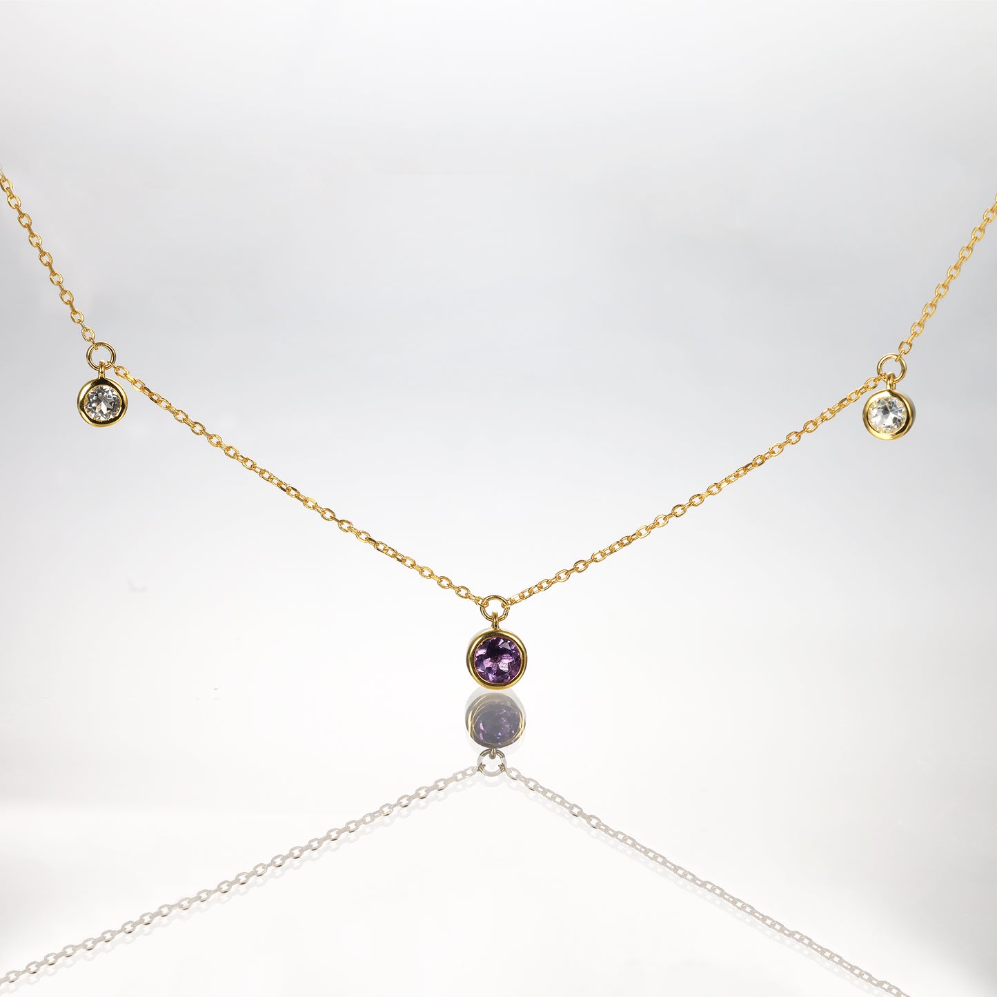 Round Amethyst Charm Choker Necklace