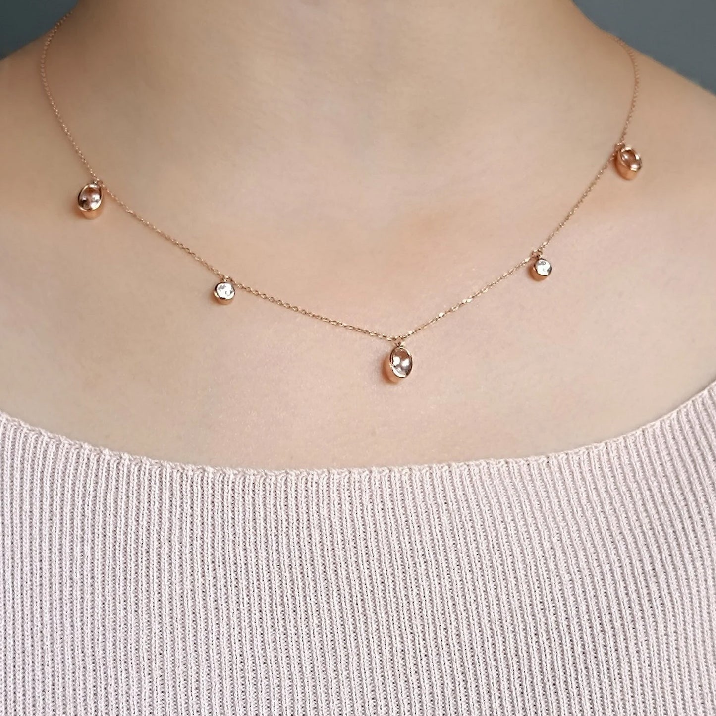 Oval Morganite Charm Choker Necklace