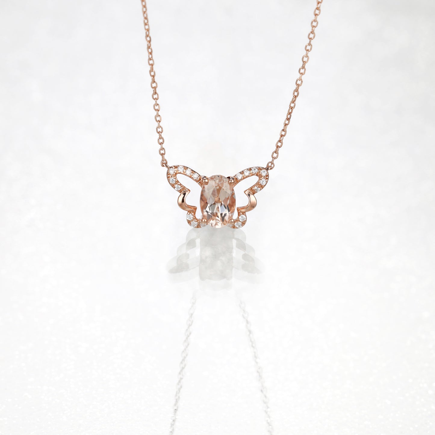 Oval Morganite Butterfly Necklace