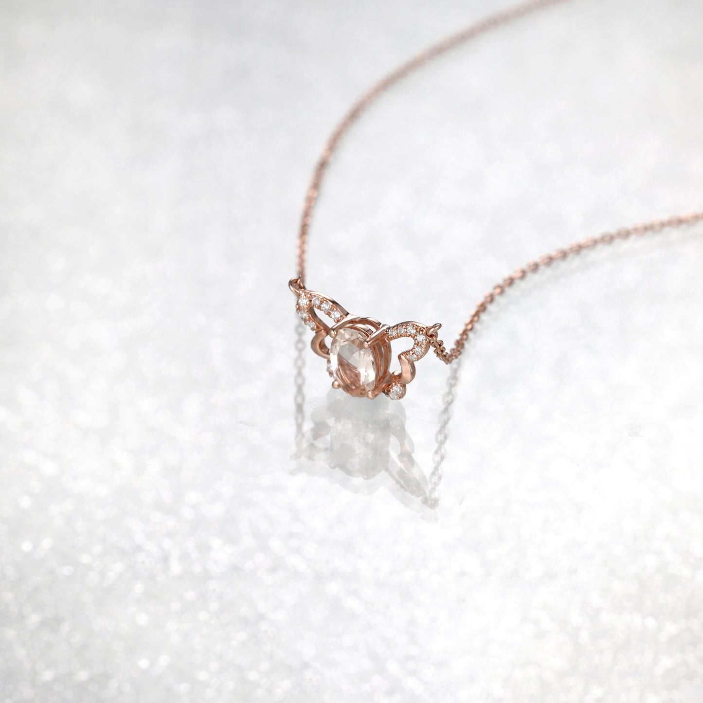 Oval Morganite Butterfly Necklace