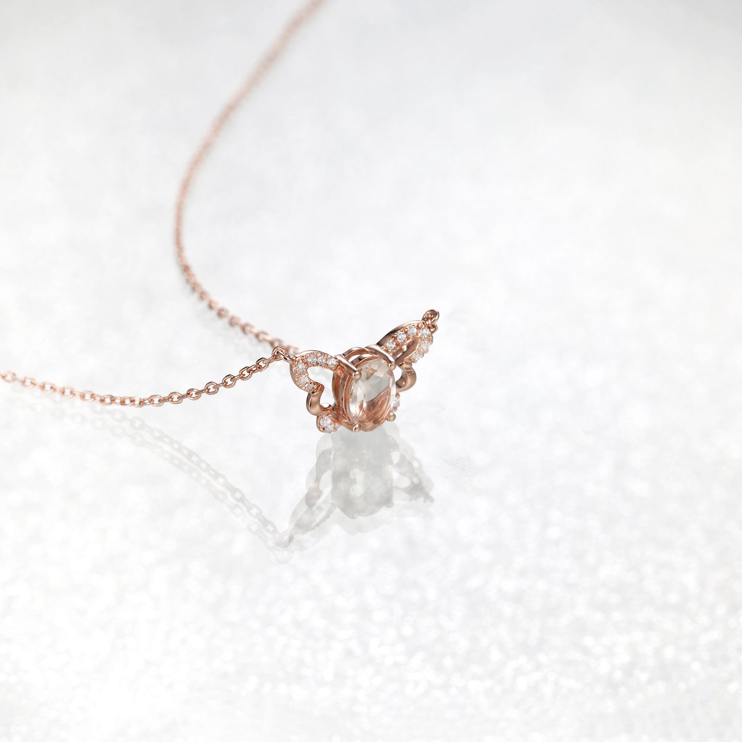 Oval Morganite Butterfly Necklace