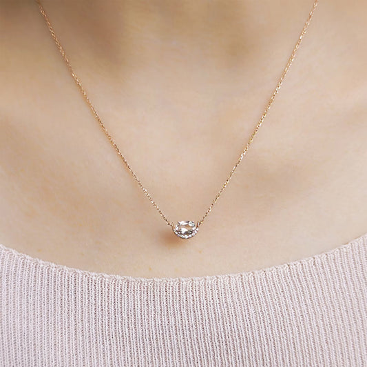 Morganite Moon Necklace (Instock)