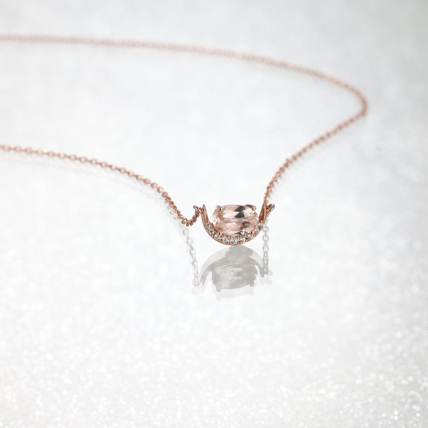 Oval Morganite Moon Necklace