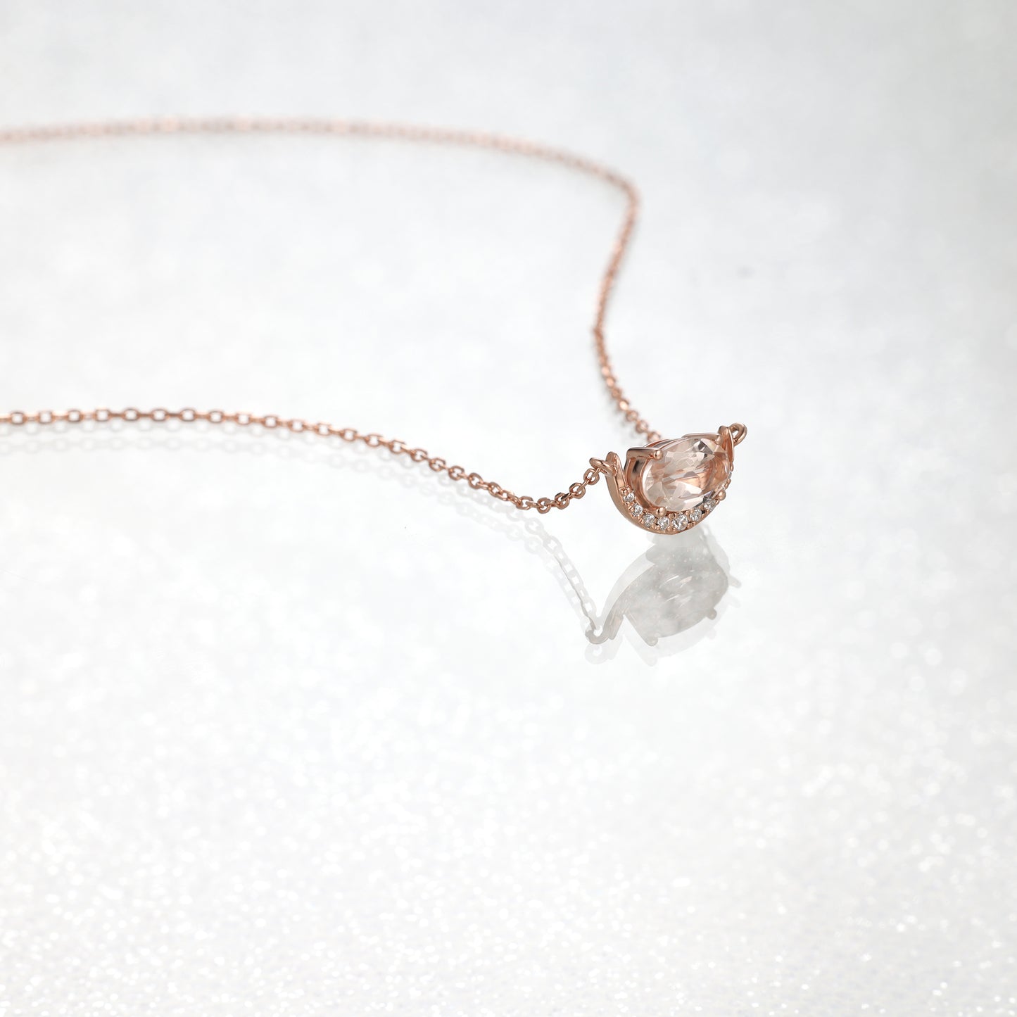 Oval Morganite Moon Necklace