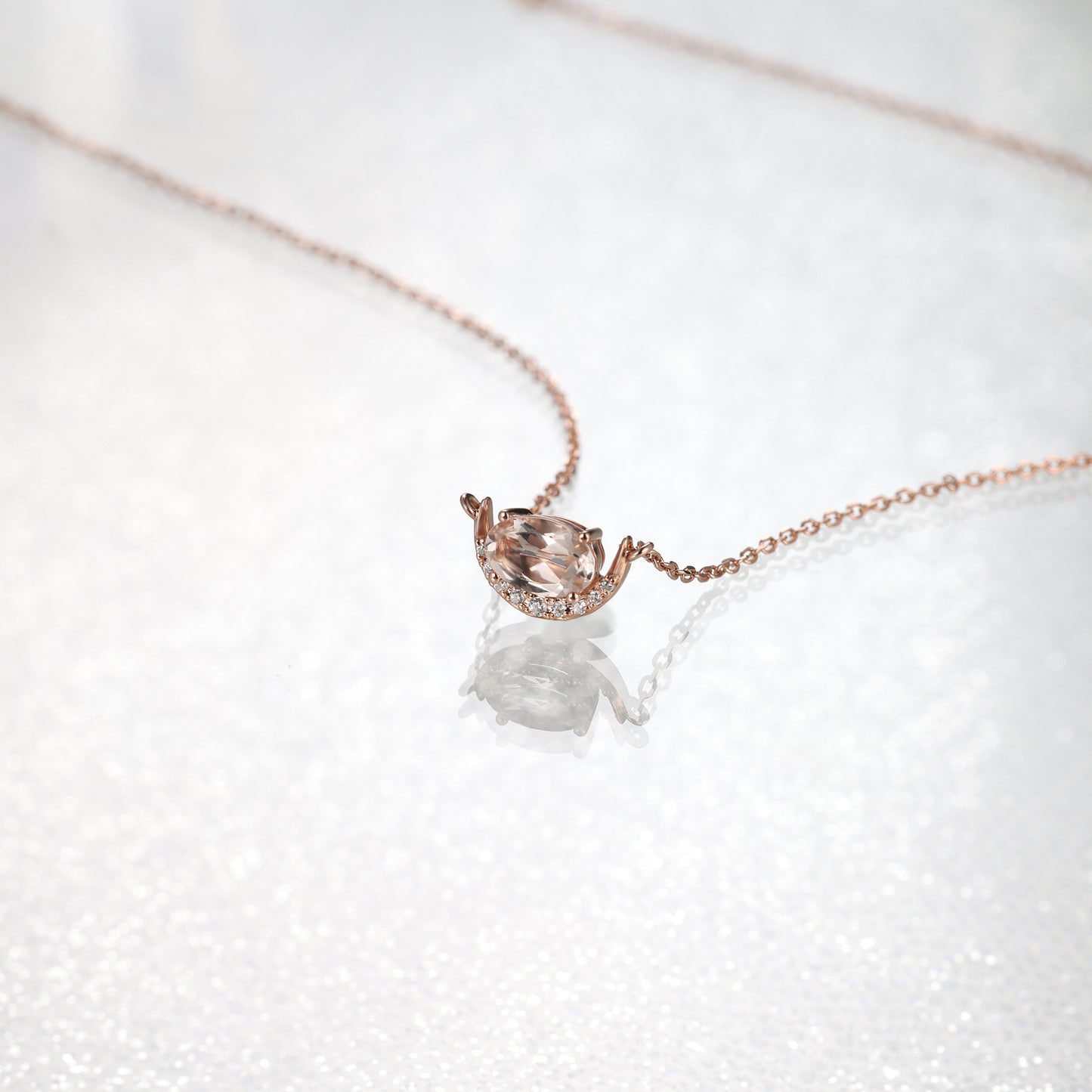 Oval Morganite Moon Necklace