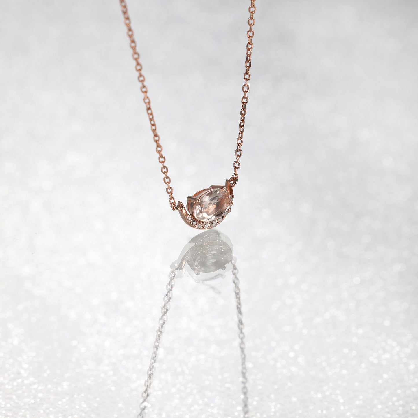 Oval Morganite Moon Necklace