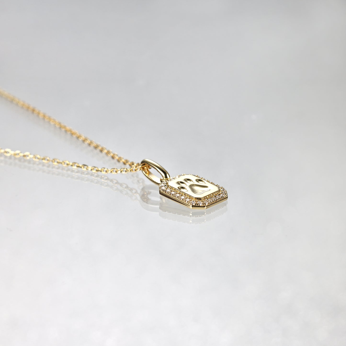 Solid Gold Signet Paw Tag Pendant